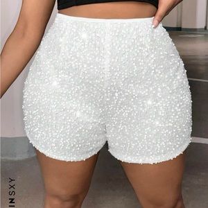 White sequin shorts